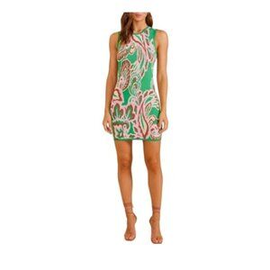 Minkpink Womens Sierra Sleeveless Knit Dress Small Green Pink Floral Pattern NWT